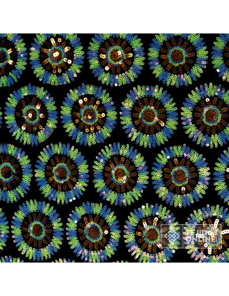 Lentejuelas Flor Circulo Verde y Azul | Telas de Lentejuelas - Imagen 2