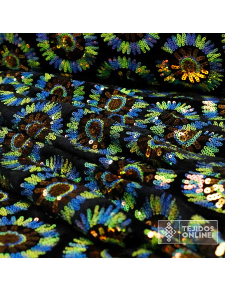 Lentejuelas Flor Circulo Verde y Azul | Telas de Lentejuelas - Imagen 3