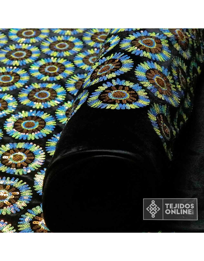 Lentejuelas Flor Circulo Verde y Azul | Telas de Lentejuelas - Imagen 4