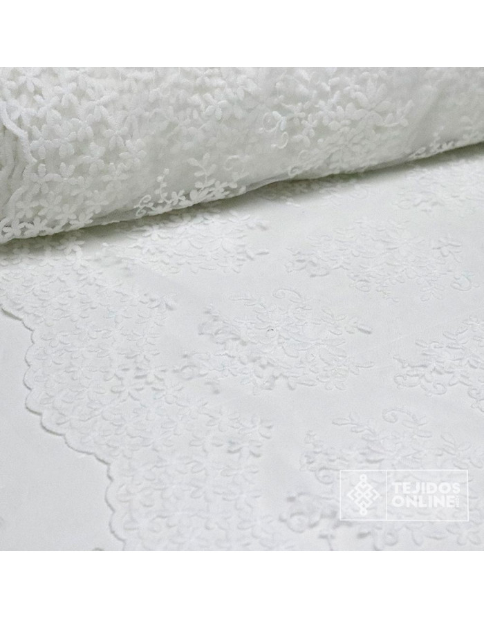 Tul Bordado Blanco Acabado en Puntas - Telas al Mejor Precio