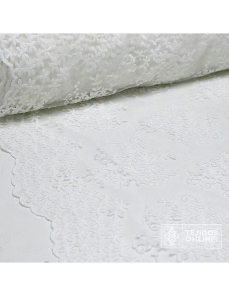 Tul Bordado Blanco Acabado en Puntas - Telas al Mejor Precio Tul Bordado Blanco Acabado en Puntas - Telas al Mejor Precio
