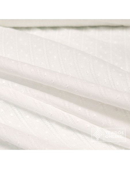 Batista Bordada Plumeti Rayas Blanco y Beige | TelasOnline