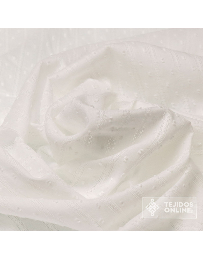 Batista Bordada Plumeti Rayas Blanco y Beige | TelasOnline