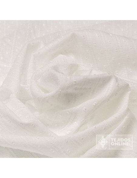 Batista Bordada Plumeti Rayas Blanco y Beige | TelasOnline