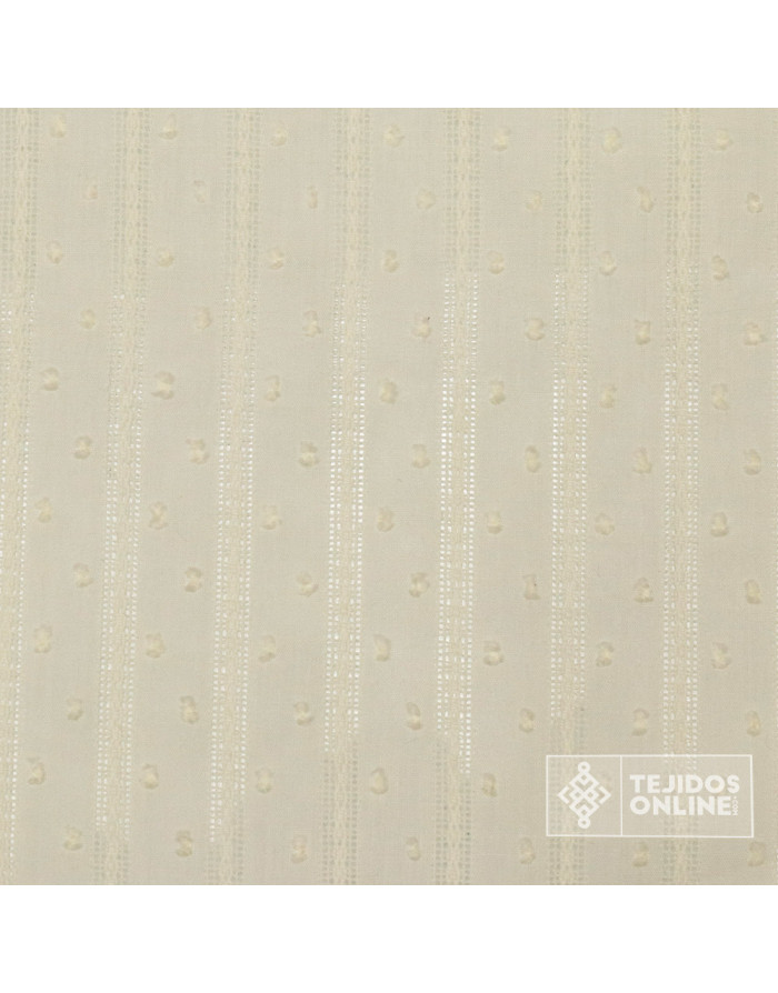 Batista Bordada Plumeti Rayas Blanco y Beige | TelasOnline