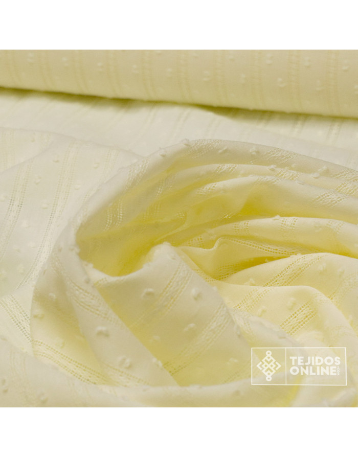 Batista Bordada Plumeti Rayas Blanco y Beige | TelasOnline