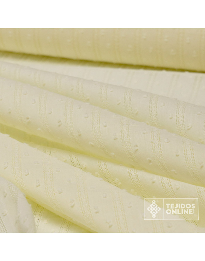 Batista Bordada Plumeti Rayas Blanco y Beige | TelasOnline