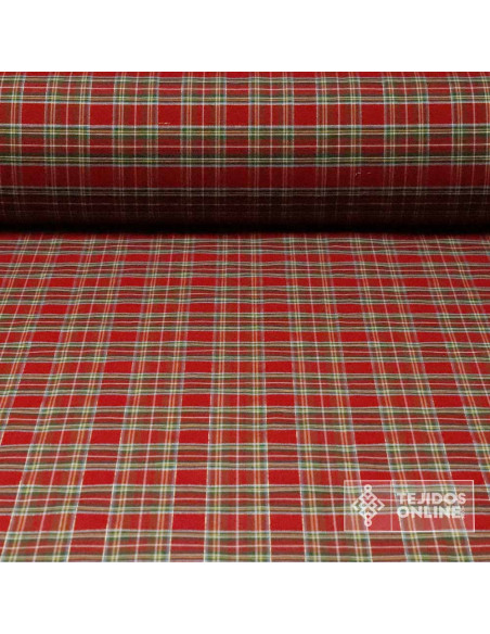 Tela Cuadro Escoces Rojo Lurex Dorado - Tela cuadros