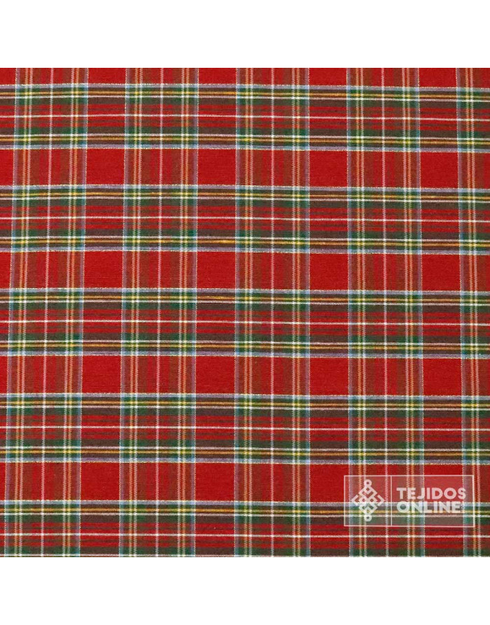 Tela Cuadro Escoces Rojo Lurex Dorado - Tela cuadros