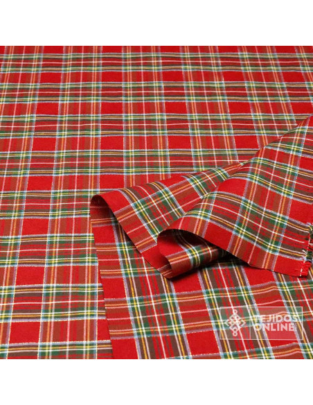 Tela Cuadro Escoces Rojo Lurex Dorado - Tela cuadros