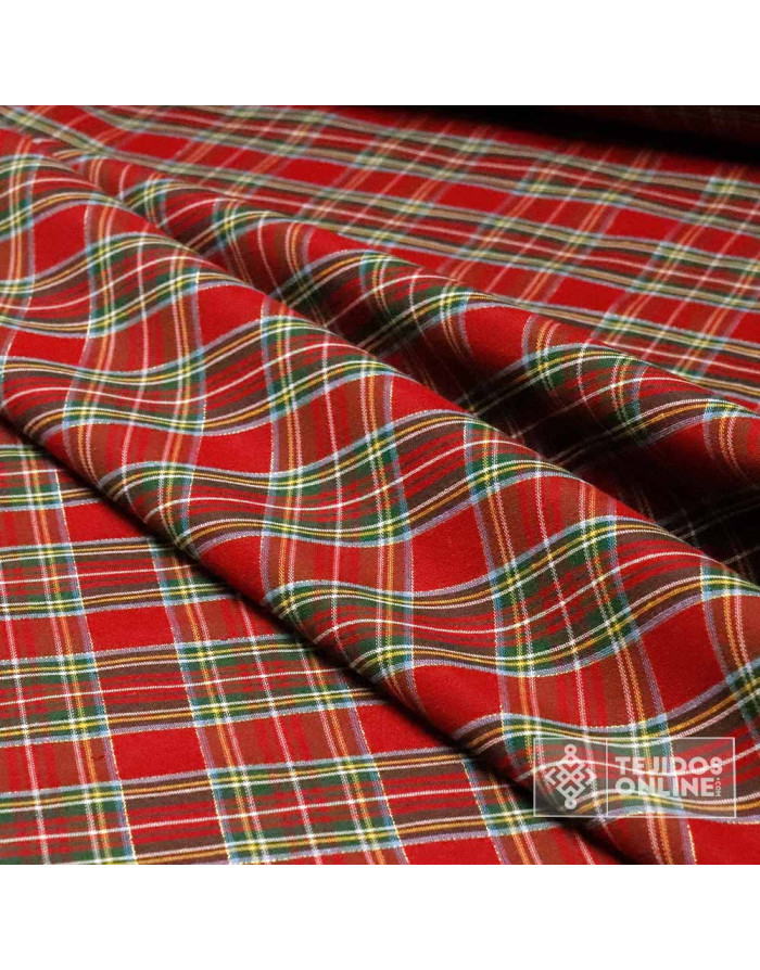 Tela Cuadro Escoces Rojo Lurex Dorado - Tela cuadros