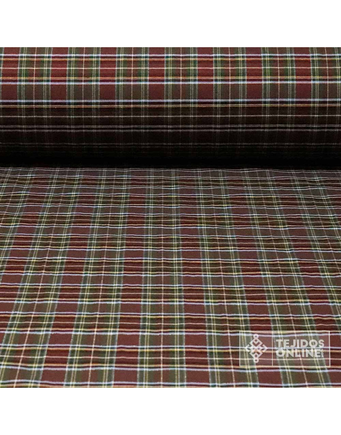 Tela Cuadro Escoces Burdeos Lurex Dorado - Tela cuadros - Imagen 1