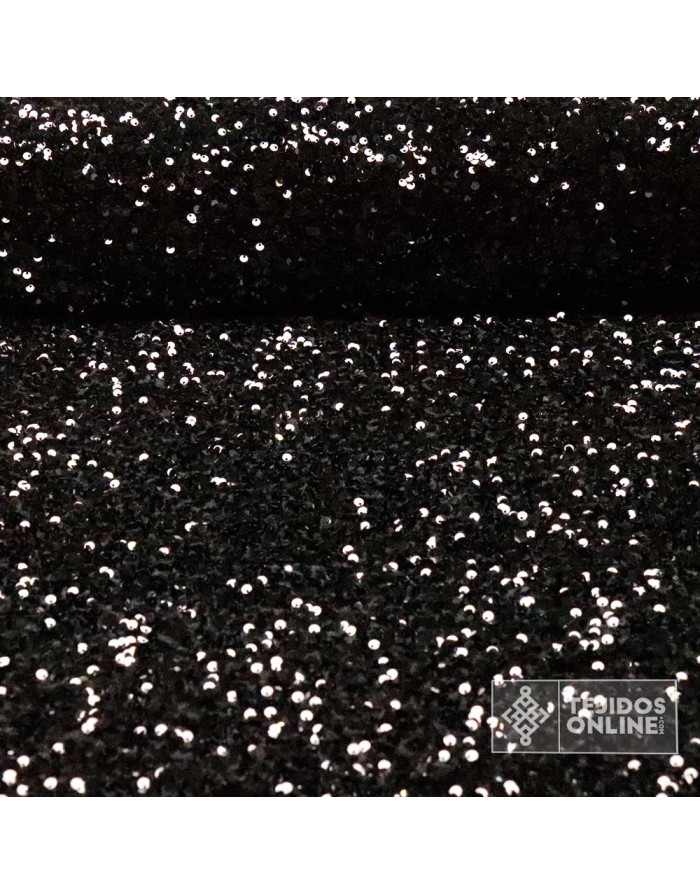 Lentejuela Negra Base Terciopelo- Lentejuelas - Telas para Eventos - Imagen 1