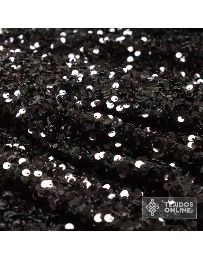 Lentejuela Negra Base Terciopelo- Lentejuelas - Telas para Eventos - Imagen 2