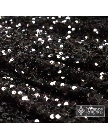 Lentejuela Negra Base Terciopelo- Lentejuelas - Telas para Eventos - Imagen 2