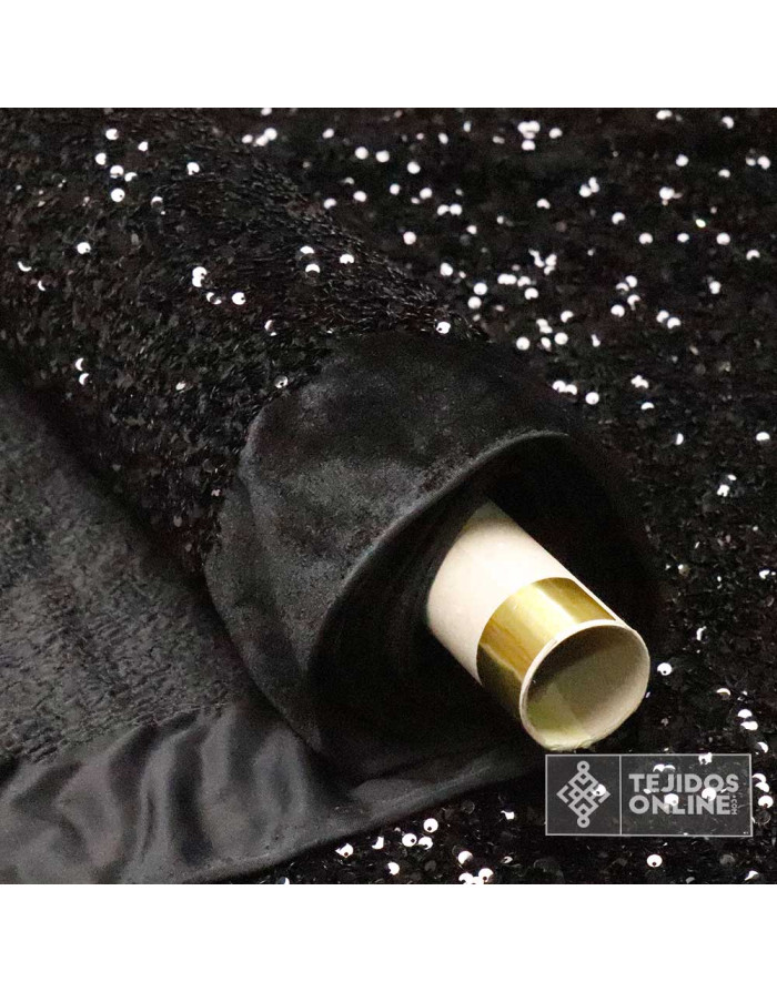 Lentejuela Negra Base Terciopelo- Lentejuelas - Telas para Eventos - Imagen 3