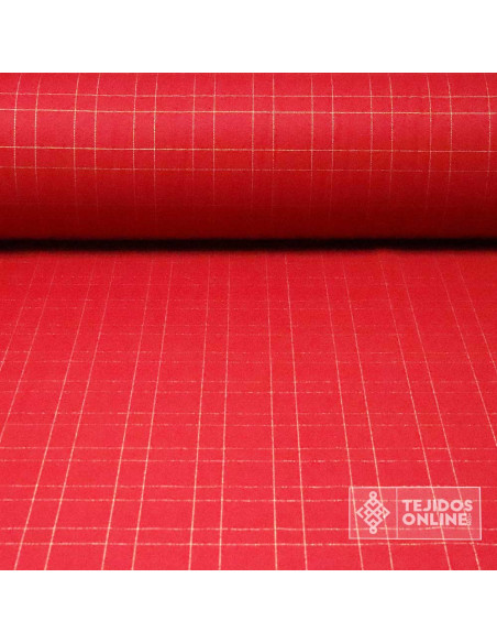 Tela Cuadro Escoces Rojo Lurex Dorado - Telas de Cuadro