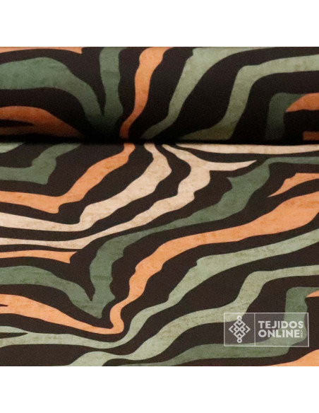 Crep Lycra Animal Print Caldera Y Verde | Tejido Elástico - Imagen 1