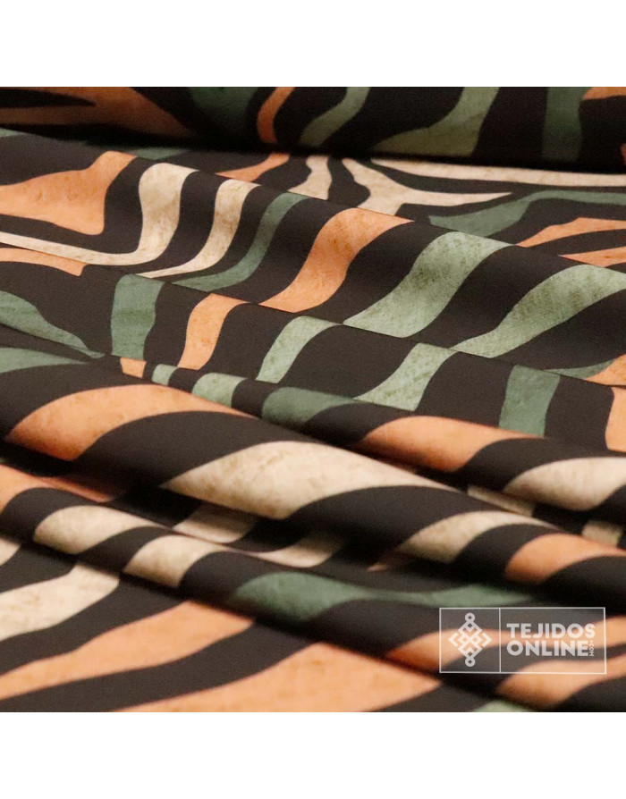 Crep Lycra Animal Print Caldera Y Verde | Tejido Elástico - Imagen 4
