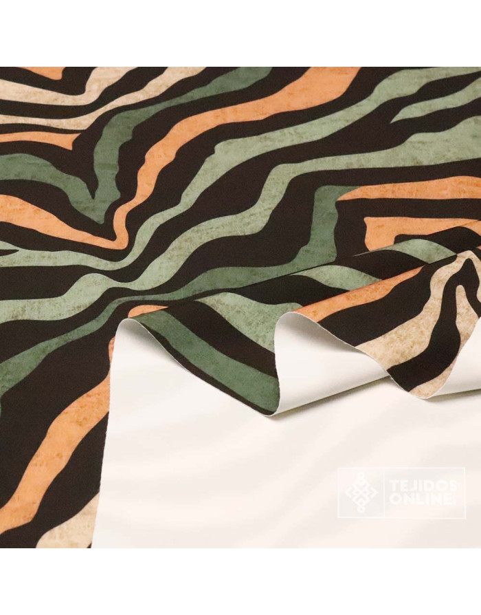 Crep Lycra Animal Print Caldera Y Verde | Tejido Elástico - Imagen 2