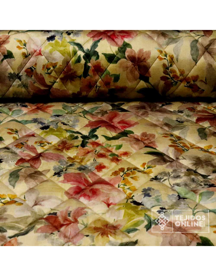 Tela Acolchada Floral Acuarela Beige - Imagen 1