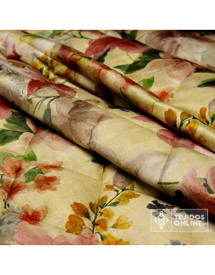 Tela Acolchada Floral Acuarela Beige - Imagen 2