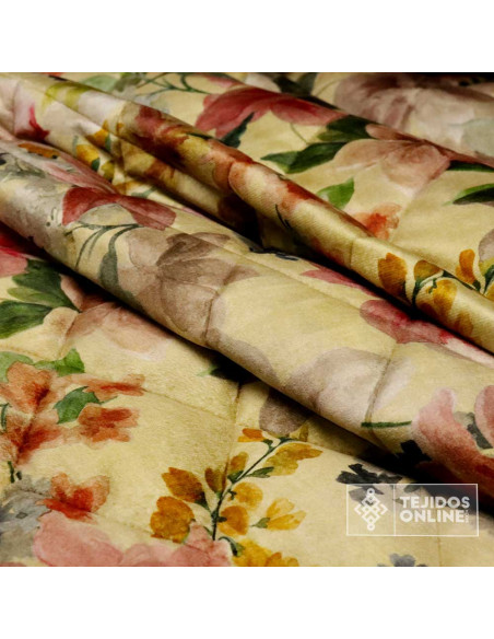 Tela Acolchada Floral Acuarela Beige - Imagen 2