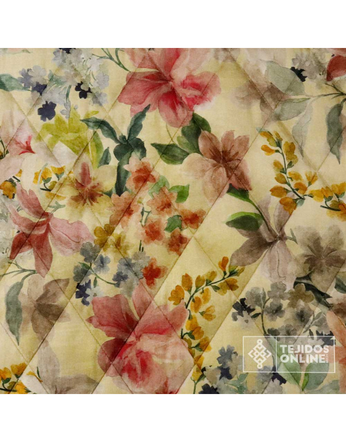 Tela Acolchada Floral Acuarela Beige - Imagen 3