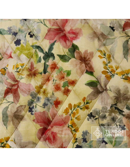 Tela Acolchada Floral Acuarela Beige - Imagen 3