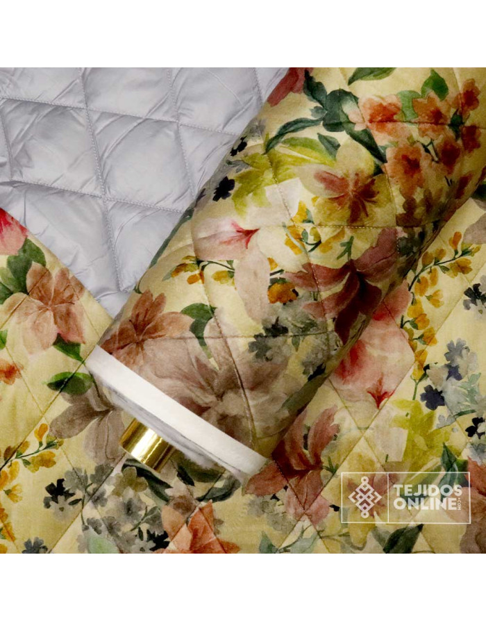 Tela Acolchada Floral Acuarela Beige - Imagen 4