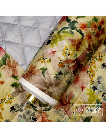 Tela Acolchada Floral Acuarela Beige - Imagen 4