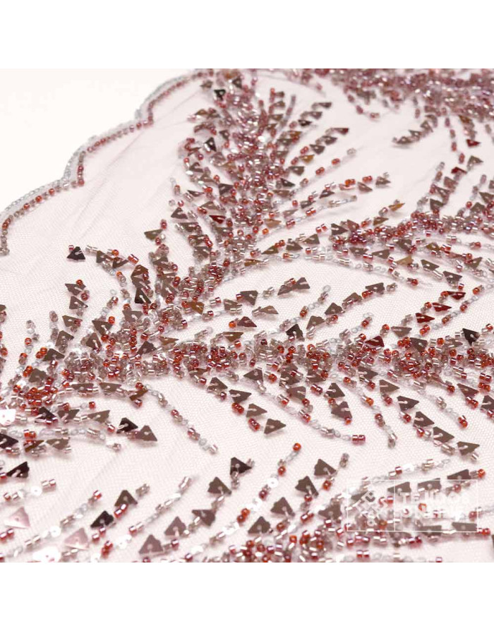 Tela de Lentejuelas - Tul Con Pedrería Burdeos Rosado - Imagen 4