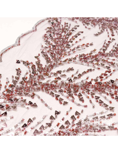 Tela de Lentejuelas - Tul Con Pedrería Burdeos Rosado - Imagen 4