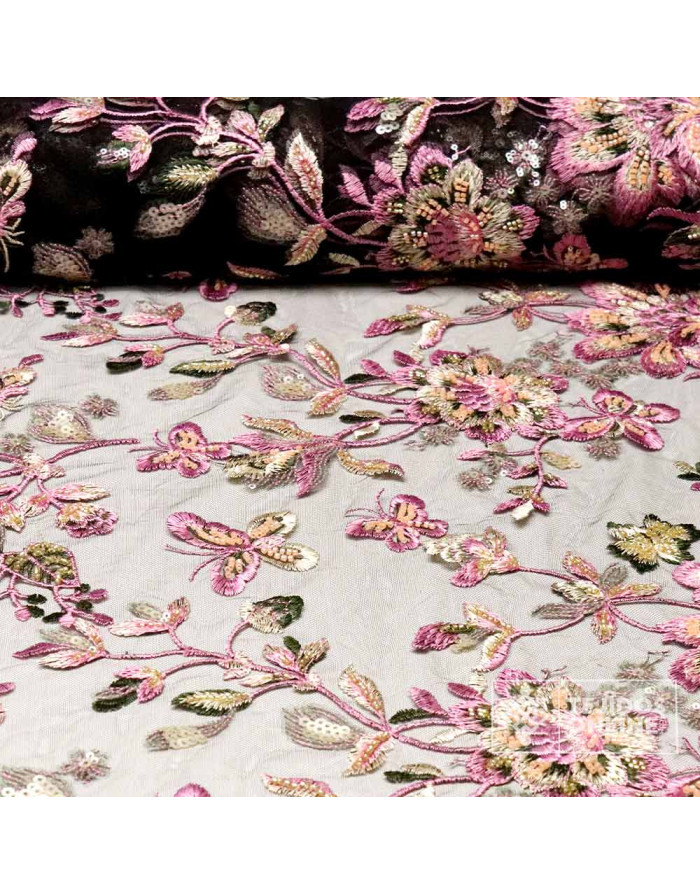 Tela de Tul Lentejuelas Malva y Lilas - Telas para Bodas - Imagen 1