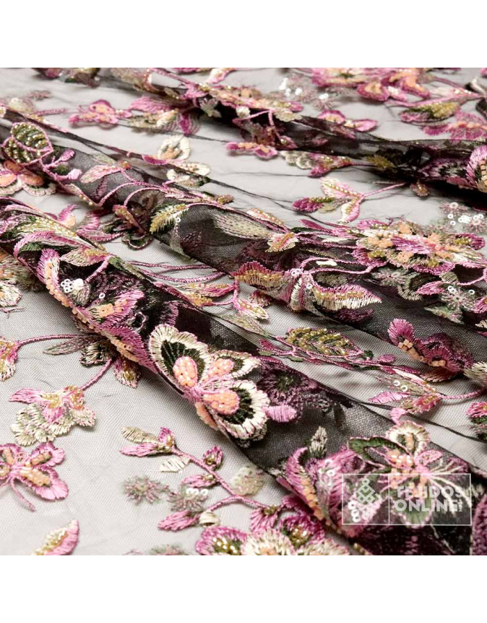 Tela de Tul Lentejuelas Malva y Lilas - Telas para Bodas - Imagen 2