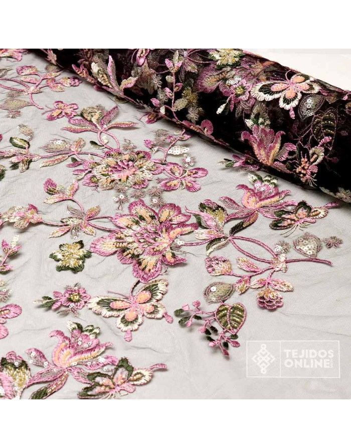 Tela de Tul Lentejuelas Malva y Lilas - Telas para Bodas - Imagen 4