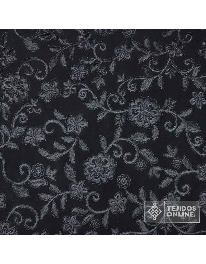 Tela Mantón de Manila Negra Ramo - Tela Mantón de Manila