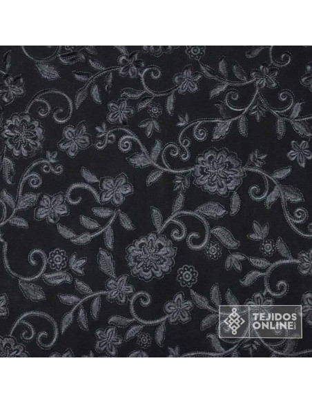 Tela Mantón de Manila Negra Ramo - Tela Mantón de Manila