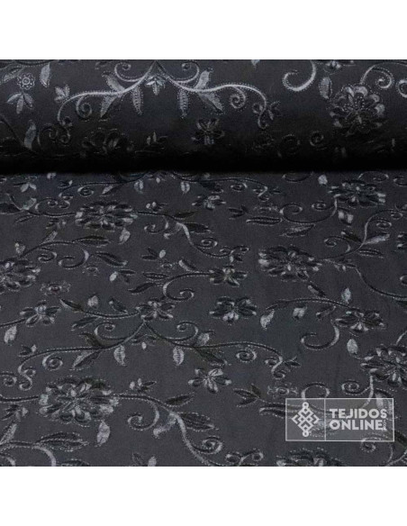 Tela Mantón de Manila Negra Ramo - Tela Mantón de Manila