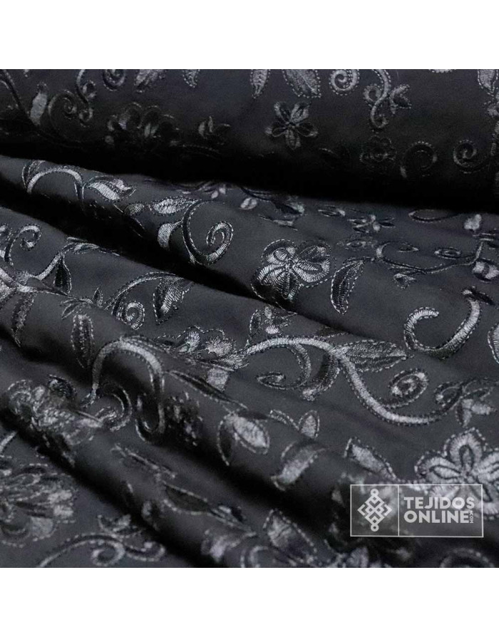 Tela Mantón de Manila Negra Ramo - Tela Mantón de Manila