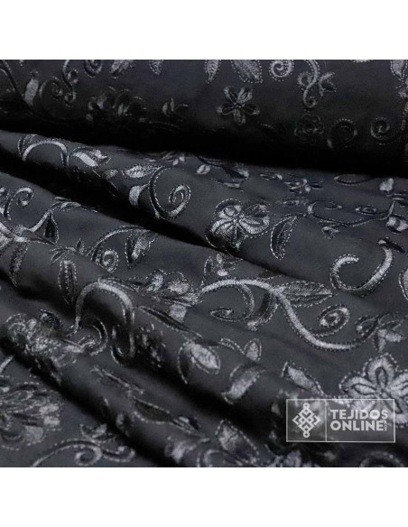 Tela Mantón de Manila Negra Ramo - Tela Mantón de Manila