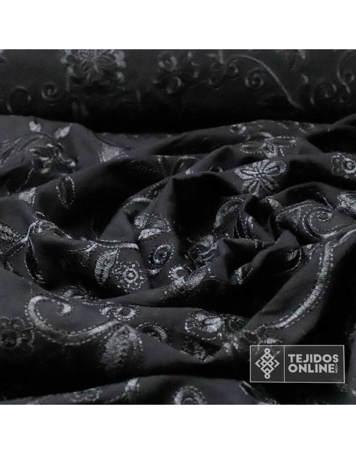 Tela Mantón de Manila Negra Ramo - Tela Mantón de Manila