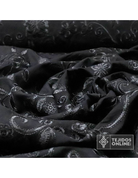 Tela Mantón de Manila Negra Ramo - Tela Mantón de Manila