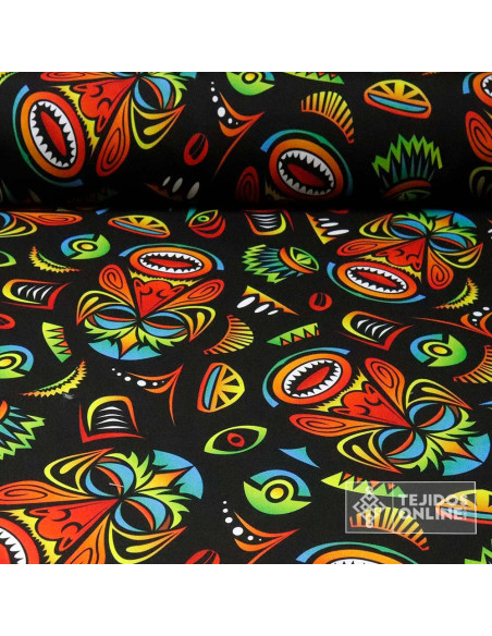 Tela Mascaras Tribu Tiki - Telas para Carnaval - Telas de Disfraces - Imagen 1