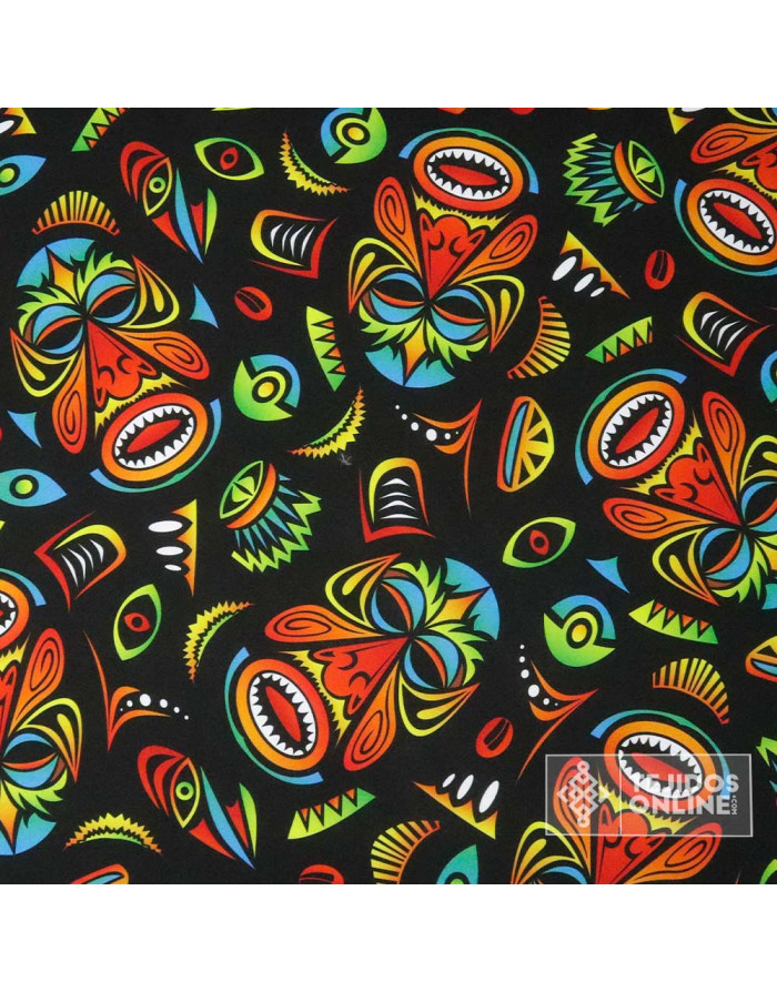 Tela Mascaras Tribu Tiki - Telas para Carnaval - Telas de Disfraces - Imagen 2