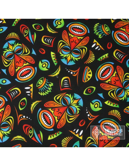 Tela Mascaras Tribu Tiki - Telas para Carnaval - Telas de Disfraces - Imagen 2