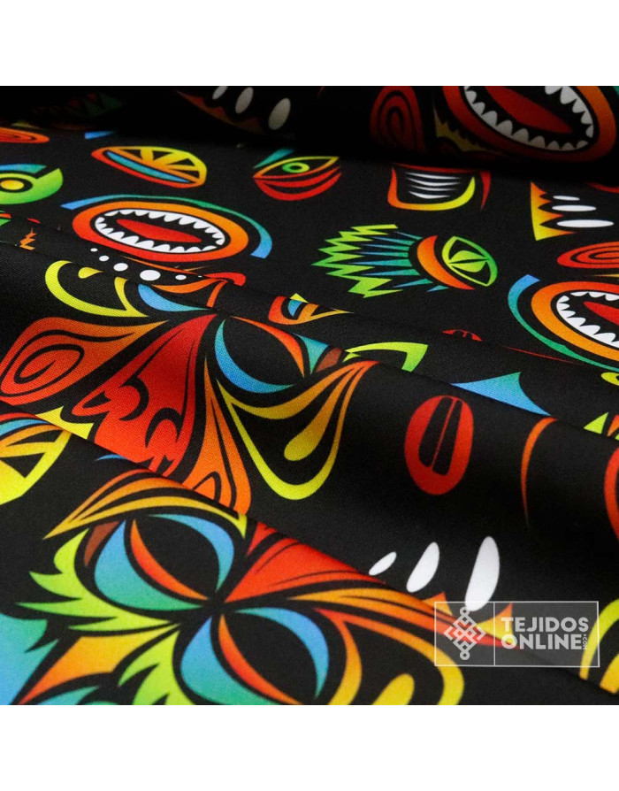 Tela Mascaras Tribu Tiki - Telas para Carnaval - Telas de Disfraces - Imagen 3