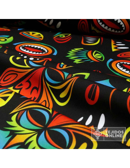 Tela Mascaras Tribu Tiki - Telas para Carnaval - Telas de Disfraces - Imagen 3