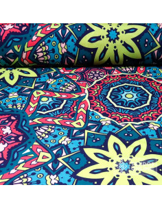 Tela Stretch Mandala Aguamarina y Pistacho | Telas Carnaval