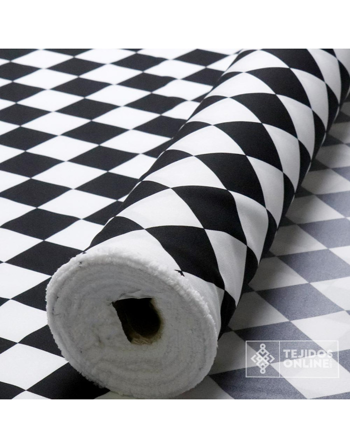 Tela Rombos Blancos y Negros - Telas para Payasos - Arlequín - Imagen 4
